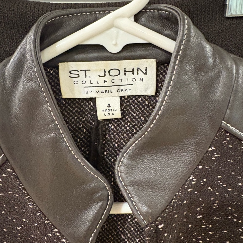 St. John Brown and Cream Leather Trim Jacket with Pants set - Picture 2 of 3